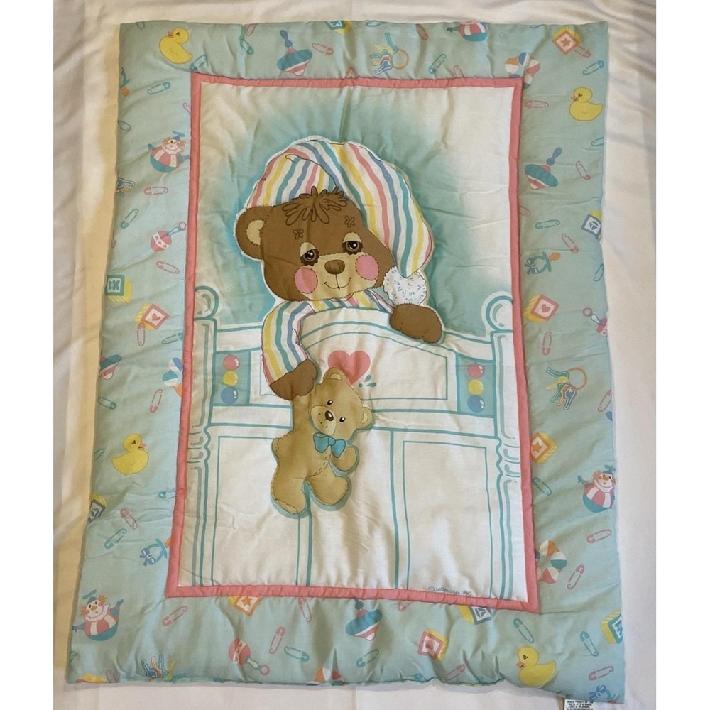 Vintage 80's Morgan Teddy Beddy Bear Baby Comforter Blanket Riegel Excellent USA